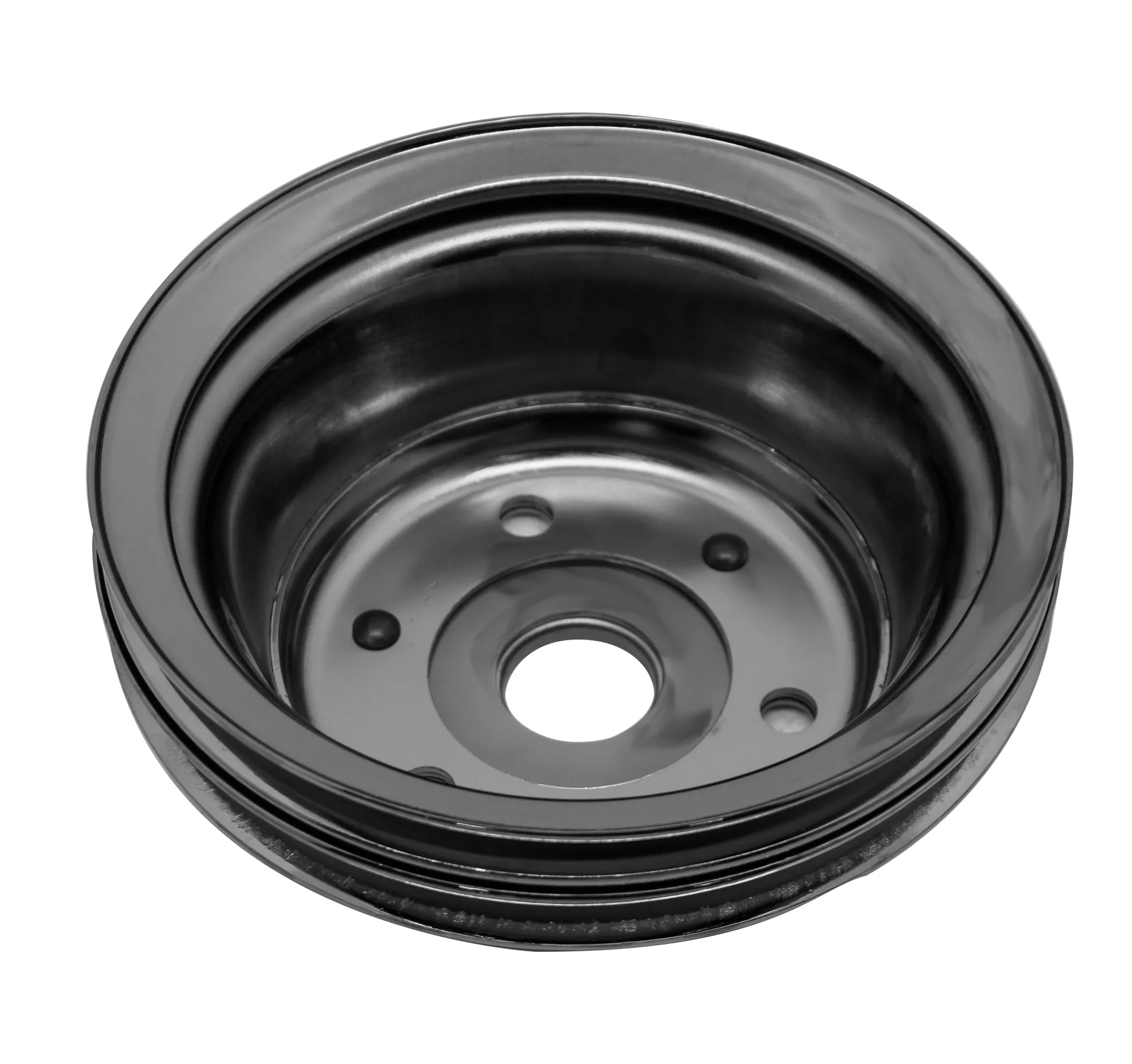 1969-85 CHEVY SMALL BLOCK BLACK CHROME STEEL CRANKSHAFT PULLEY - LONG (2 GROOVE)