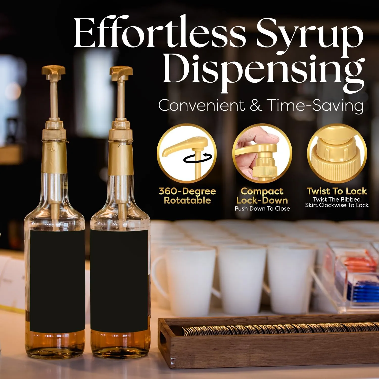 4Pack Syrup Pump Dispenser Pumps For 750ML Bottles-Gold