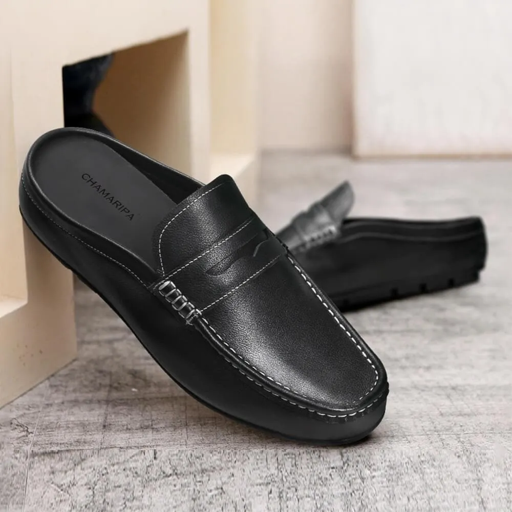 5 CM / 1.95 Inches Taller - CMR CHAMARIPA Height Increasing Loafers Shoes Black Leather Dress Slipper Elevator Moccasins Driving Shoes