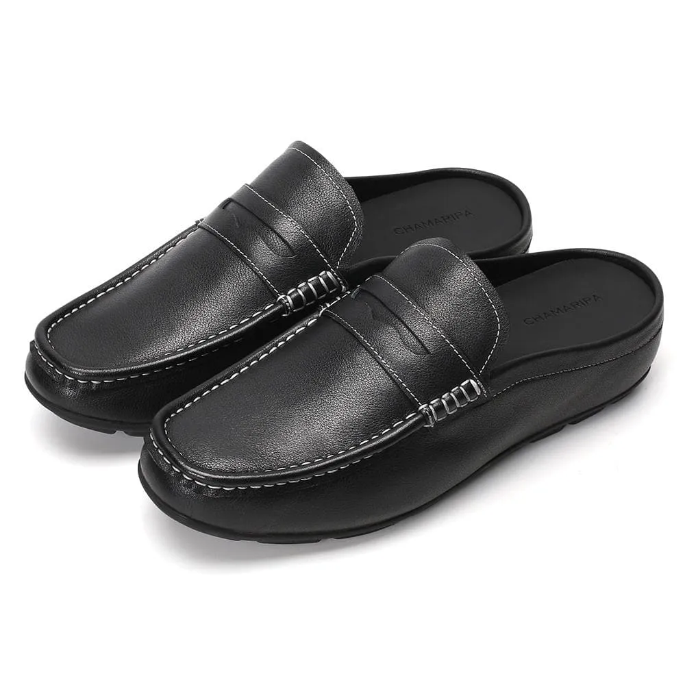 5 CM / 1.95 Inches Taller - CMR CHAMARIPA Height Increasing Loafers Shoes Black Leather Dress Slipper Elevator Moccasins Driving Shoes