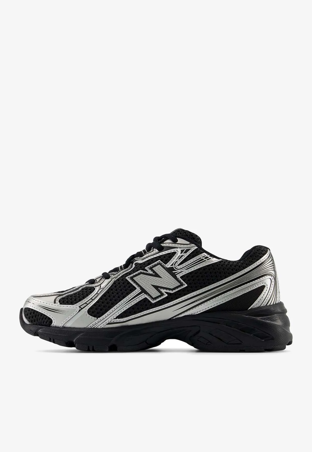 740 Low-Top Sneakers in Black with Silver Metallic