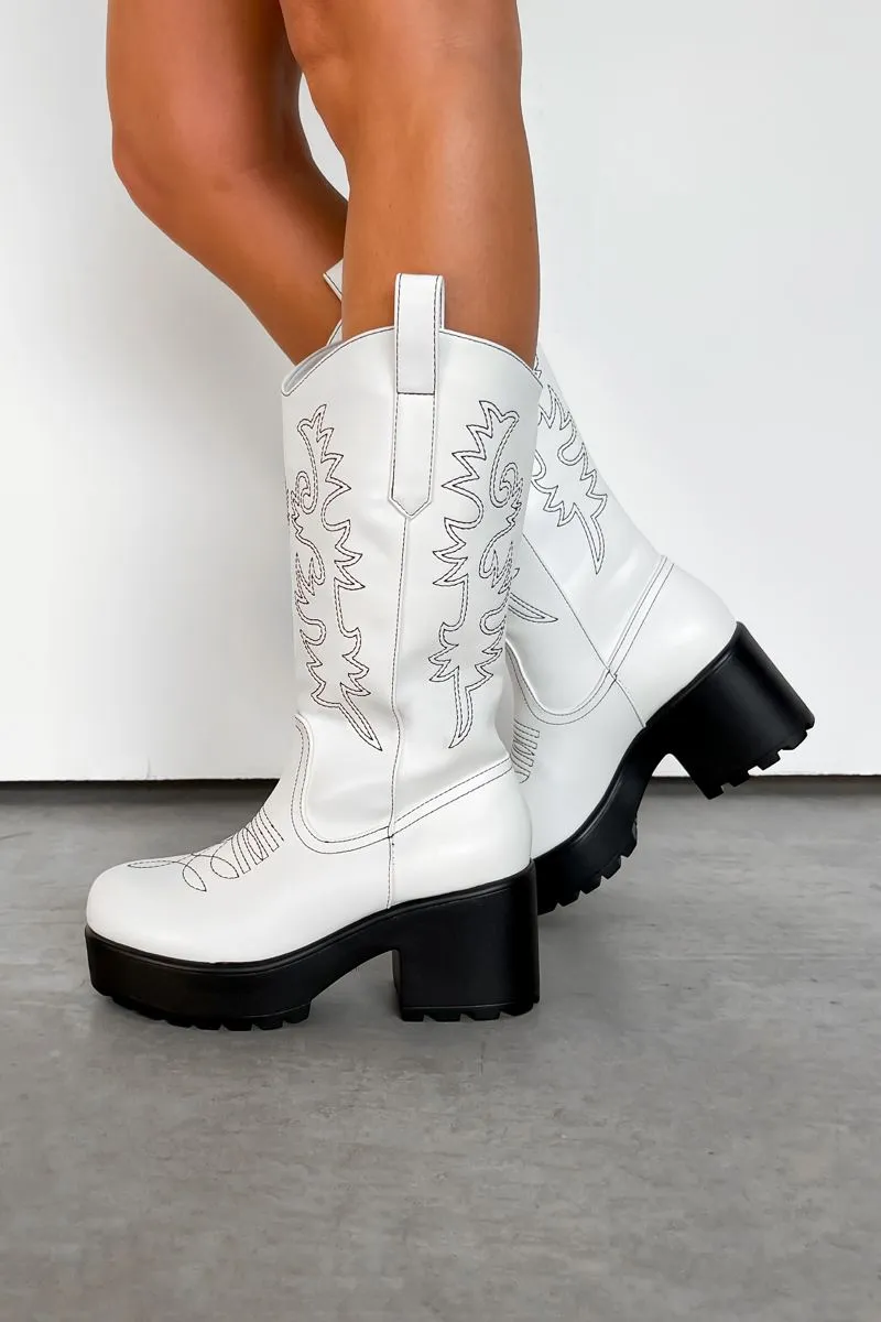 AUSTIN Chunky Western Mid Boots - White