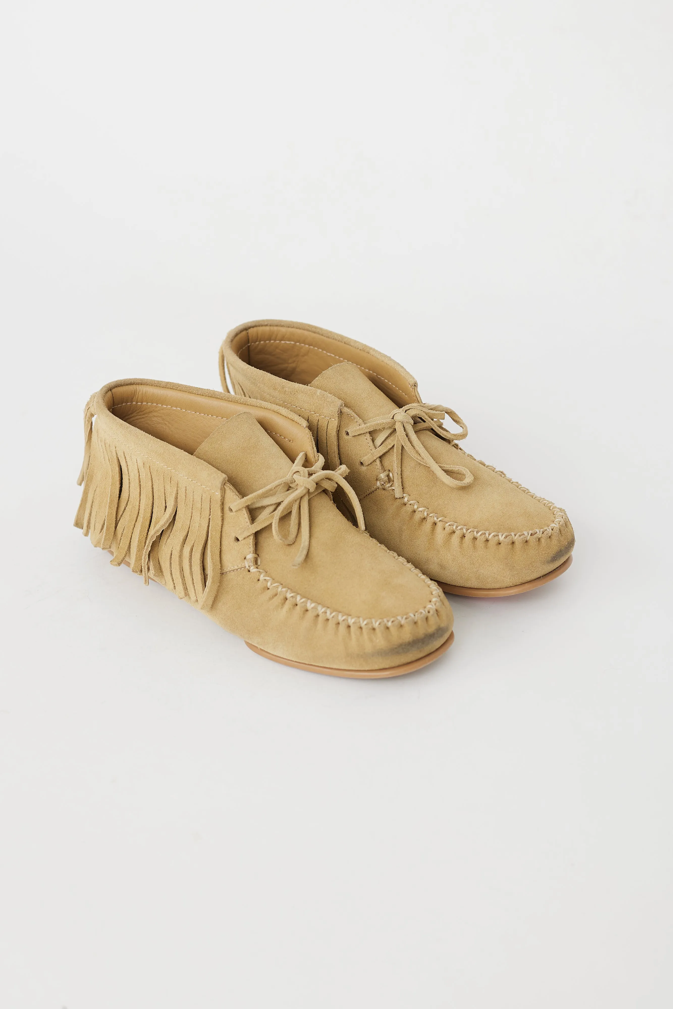 Beige Suede Fringe Moccasins