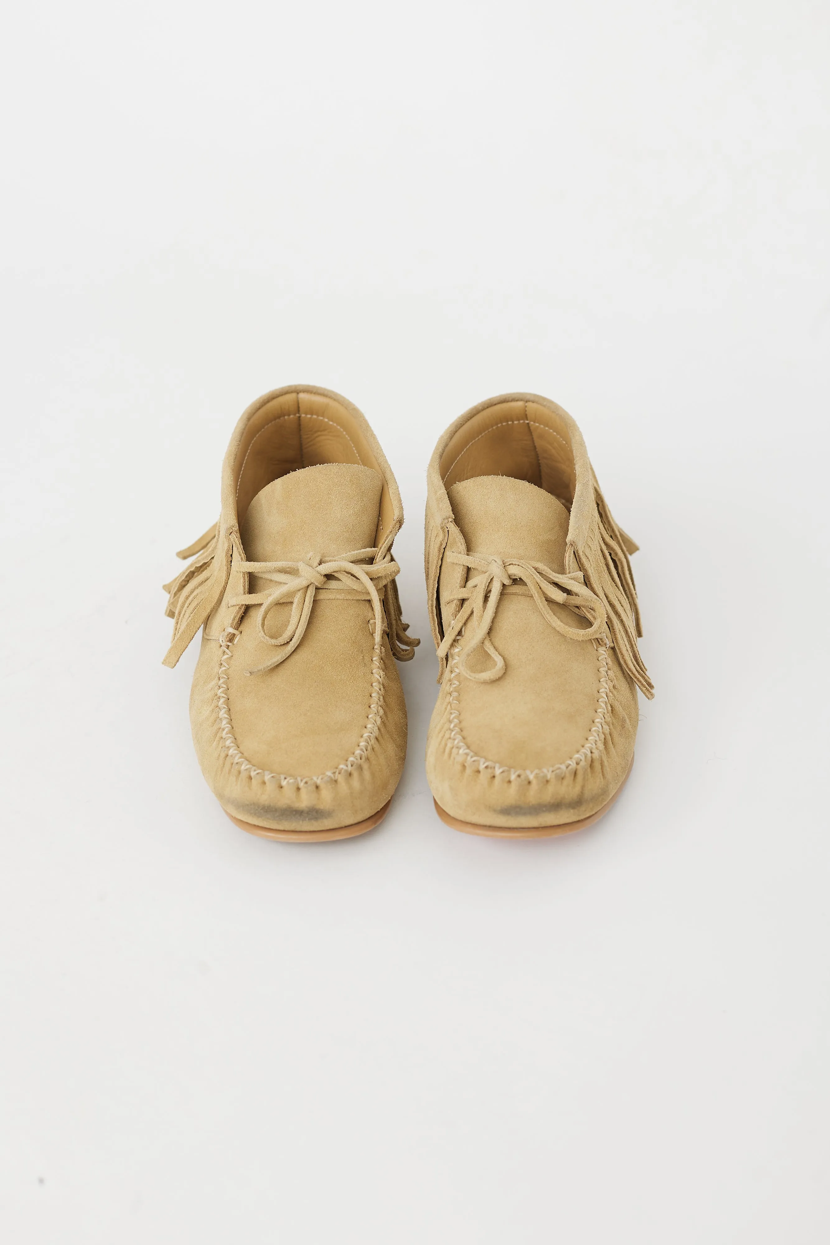 Beige Suede Fringe Moccasins