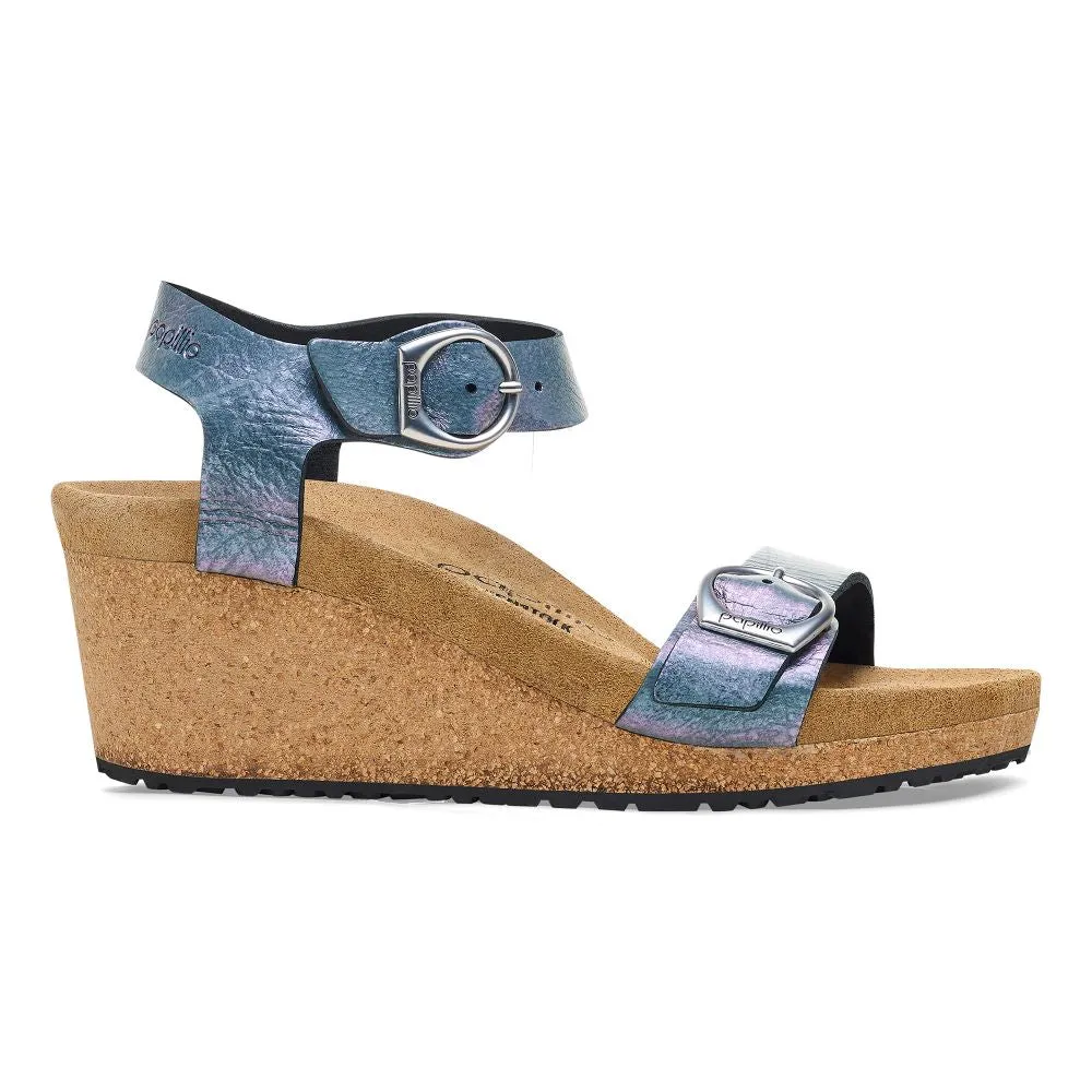 'Birkenstock' Women's Soley Ring-Buckle Nubuk Leather Sandal - Metallic Black