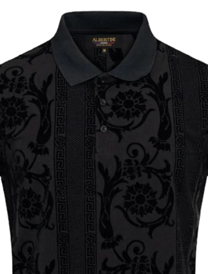 Black Men's Fashion Design Paisley Printed Short Sleeve Polo Shirt Regular-Fit