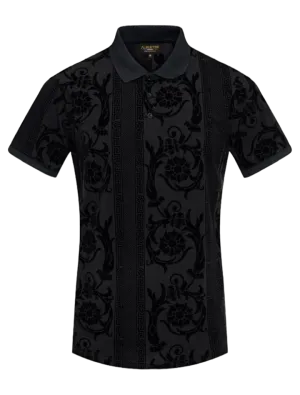 Black Men's Fashion Design Paisley Printed Short Sleeve Polo Shirt Regular-Fit