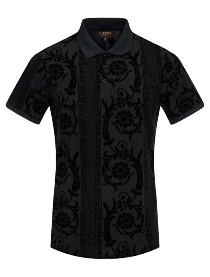 Black Men's Fashion Design Paisley Printed Short Sleeve Polo Shirt Regular-Fit