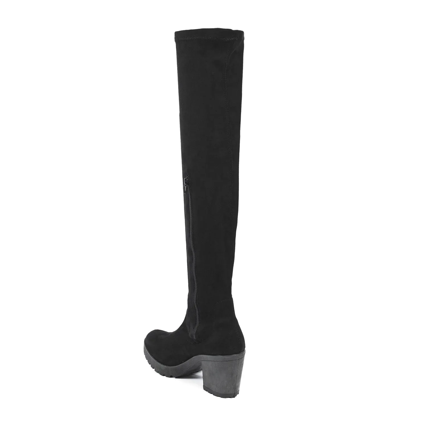 Black Over The Knee Chunky Heeled Boots