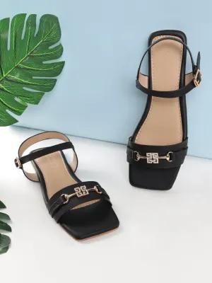 Black PU Flats Sandals (TC-ST-005-BLK)