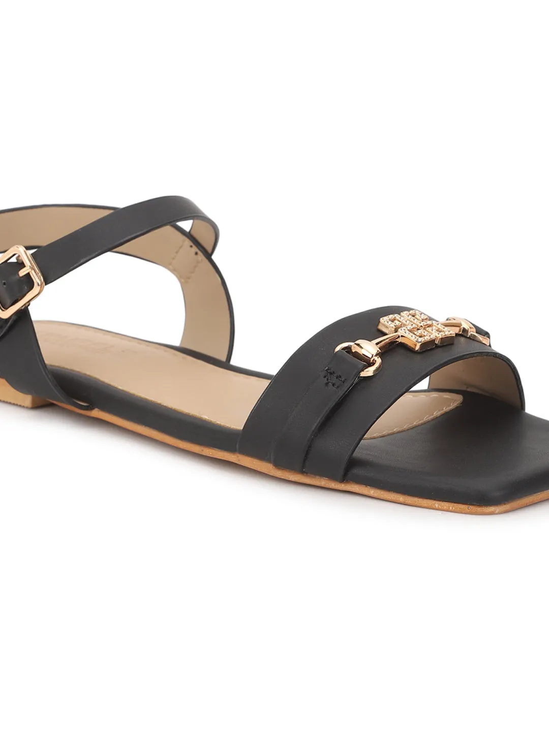 Black PU Flats Sandals (TC-ST-005-BLK)