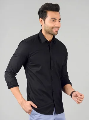 Black Solid Slim Fit Casual Shirt | Greenfibre