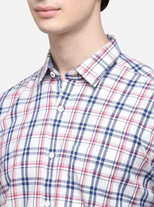 Blue & Red Slim Fit Checked Casual Shirt | Greenfibre