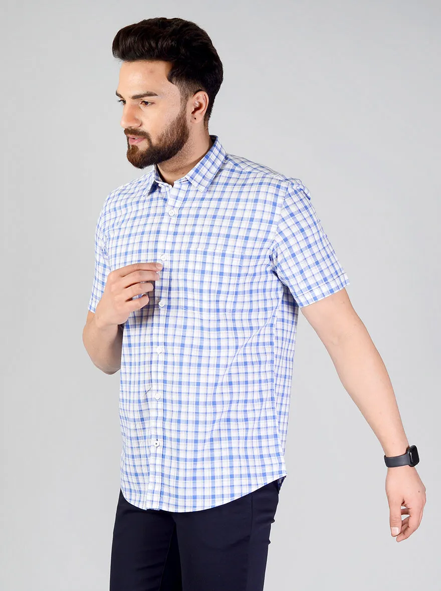 Campunula Blue Checked Slim Fit Casual Shirt | JadeBlue