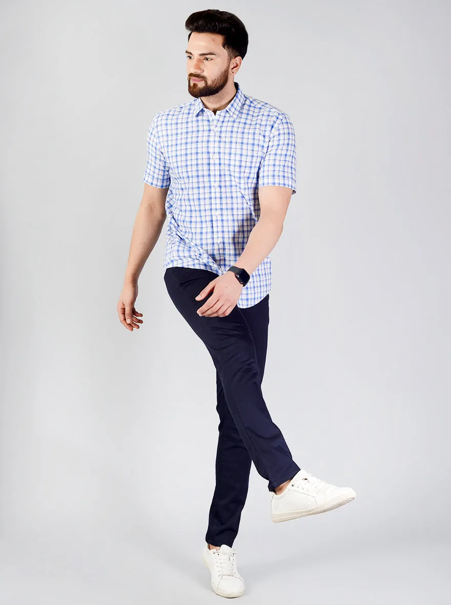 Campunula Blue Checked Slim Fit Casual Shirt | JadeBlue