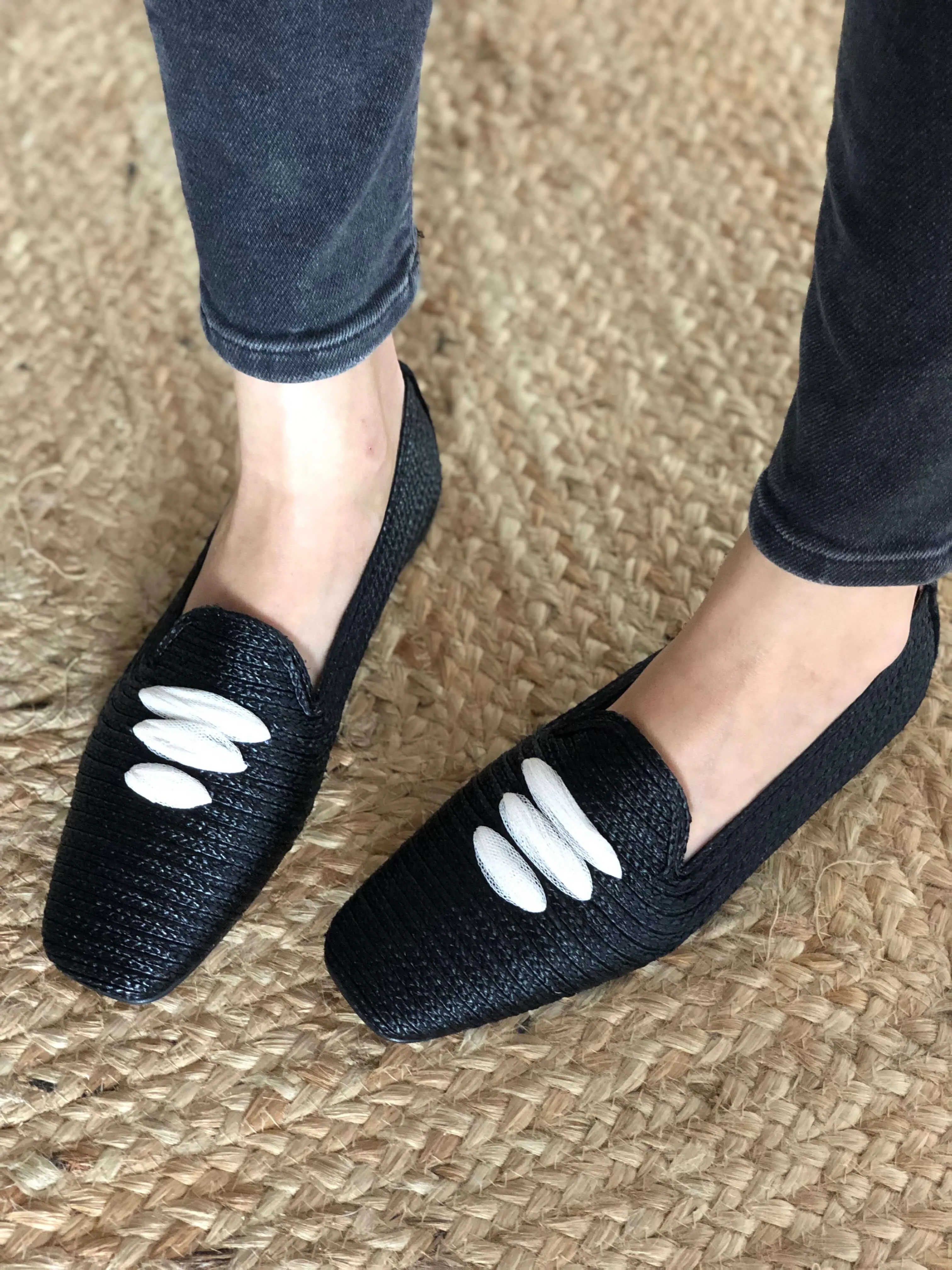 Casablanca Raffia Vegan Moccasins | Black