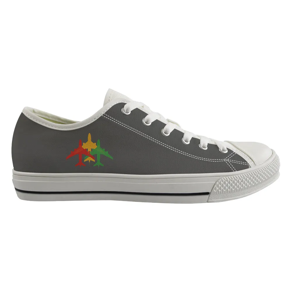 Colourful 3 Airplanes Designed Canvas Shoes (Men)