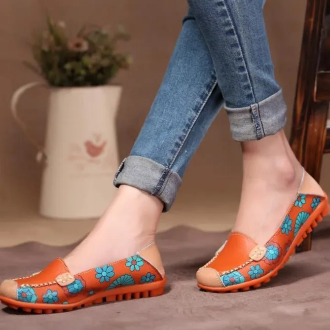 Comfortable Moccasins for Women Floral Printing Slip on Loafers