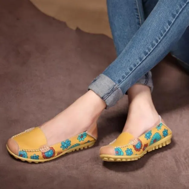 Comfortable Moccasins for Women Floral Printing Slip on Loafers