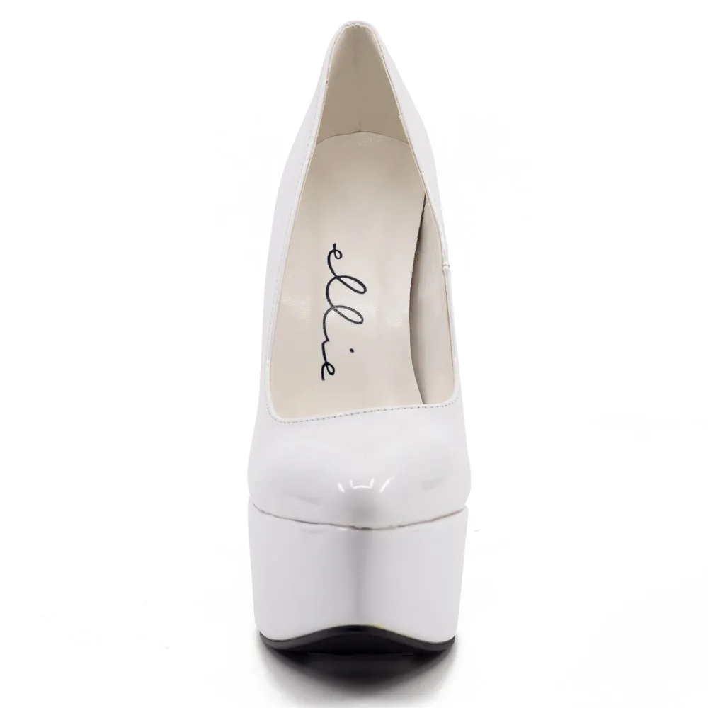 Ellie Shoes Prince 6.5" Stiletto Patent Platform Pumps - White