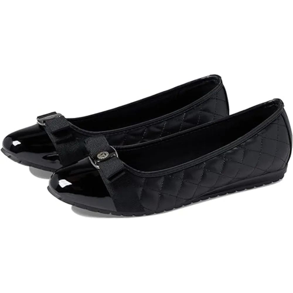 Gianna Black Quilted Leather Anne Klein Ballet Flats