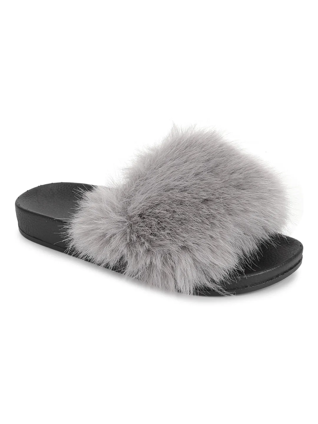 Grey Fur Slip-On Flats (TC-AMUNA1012-GRY)