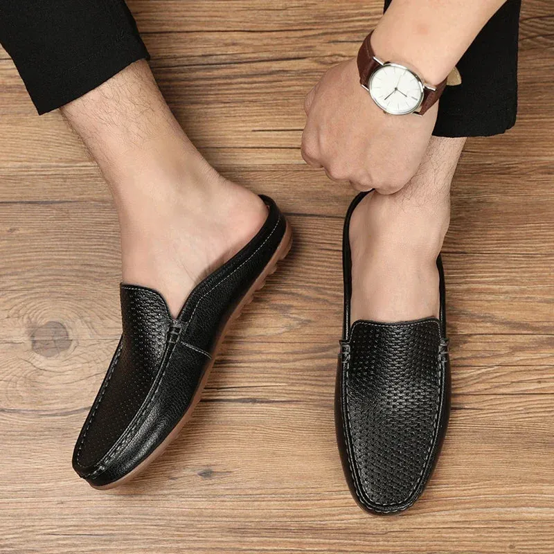 Hnzxzm Large Size 46 47 Mens Moccasins Italian Wedding Shoes Designer Luxury Men Casual Formal Breathable Summer Half Drag Loafers