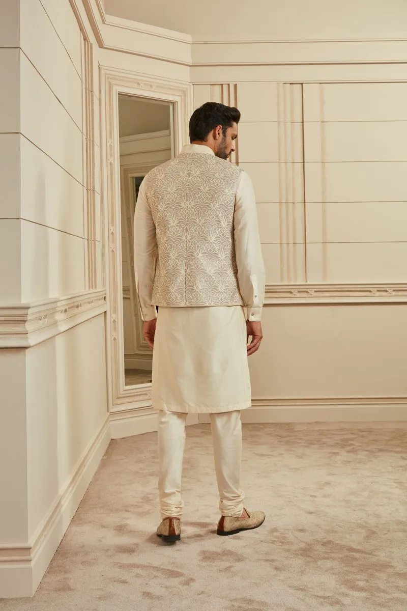 Ivory Sequin Embroidered Kurta Bundi Set