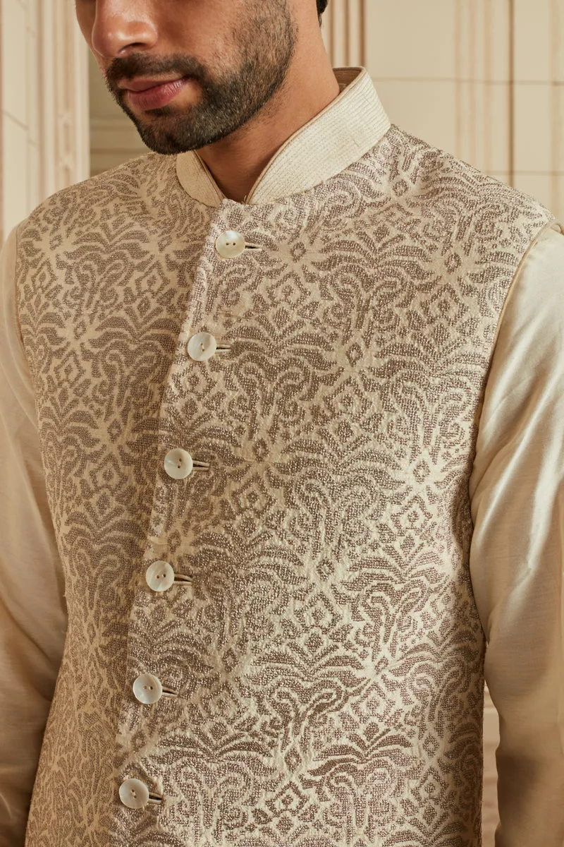 Ivory Sequin Embroidered Kurta Bundi Set