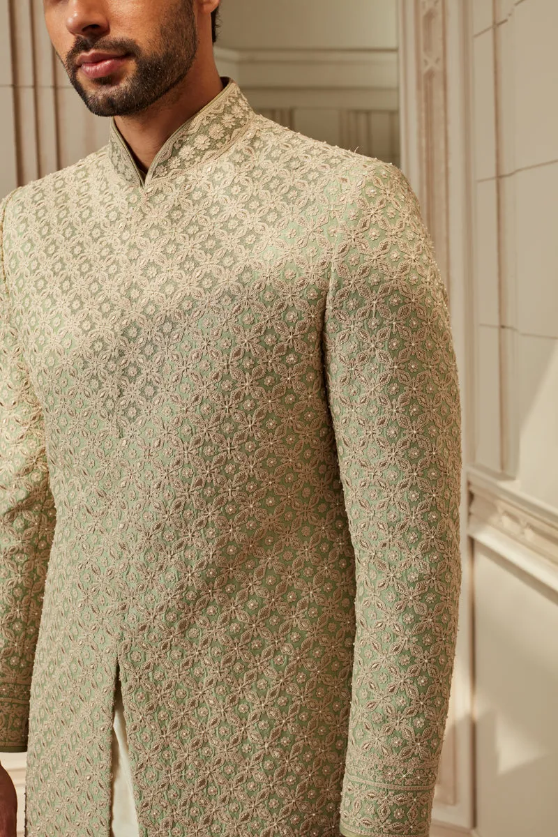 Jade Green Embroidered Sherwani