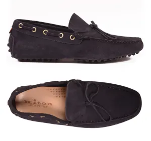 KITON NAPOLI Navy Blue Suede Loafers Driving Car Shoes Moccasins NEW