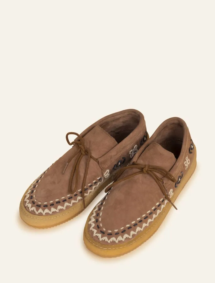 Komo Crochet Moccasin Camel Suede