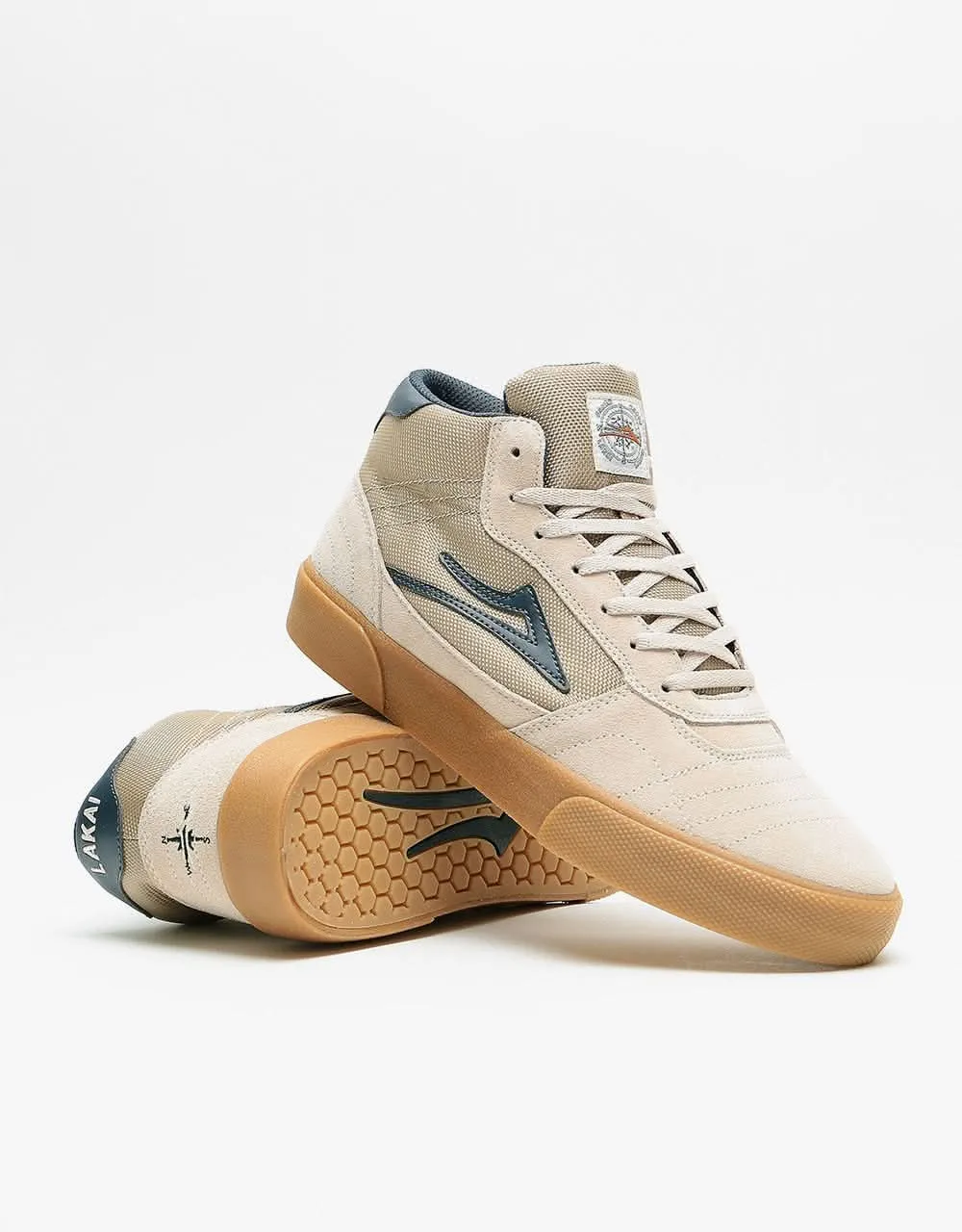 Lakai Cambridge Mid Skate Shoes - Cream/Navy Suede