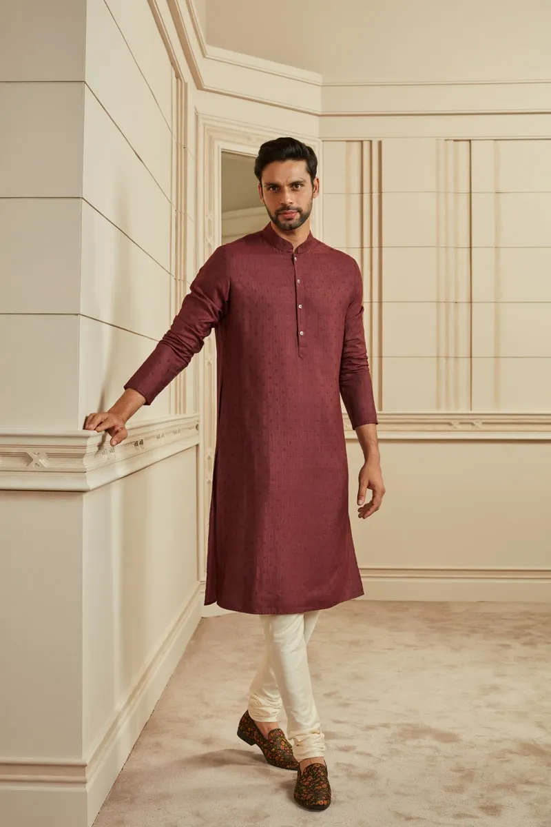 Maroon Textured Kurta Set