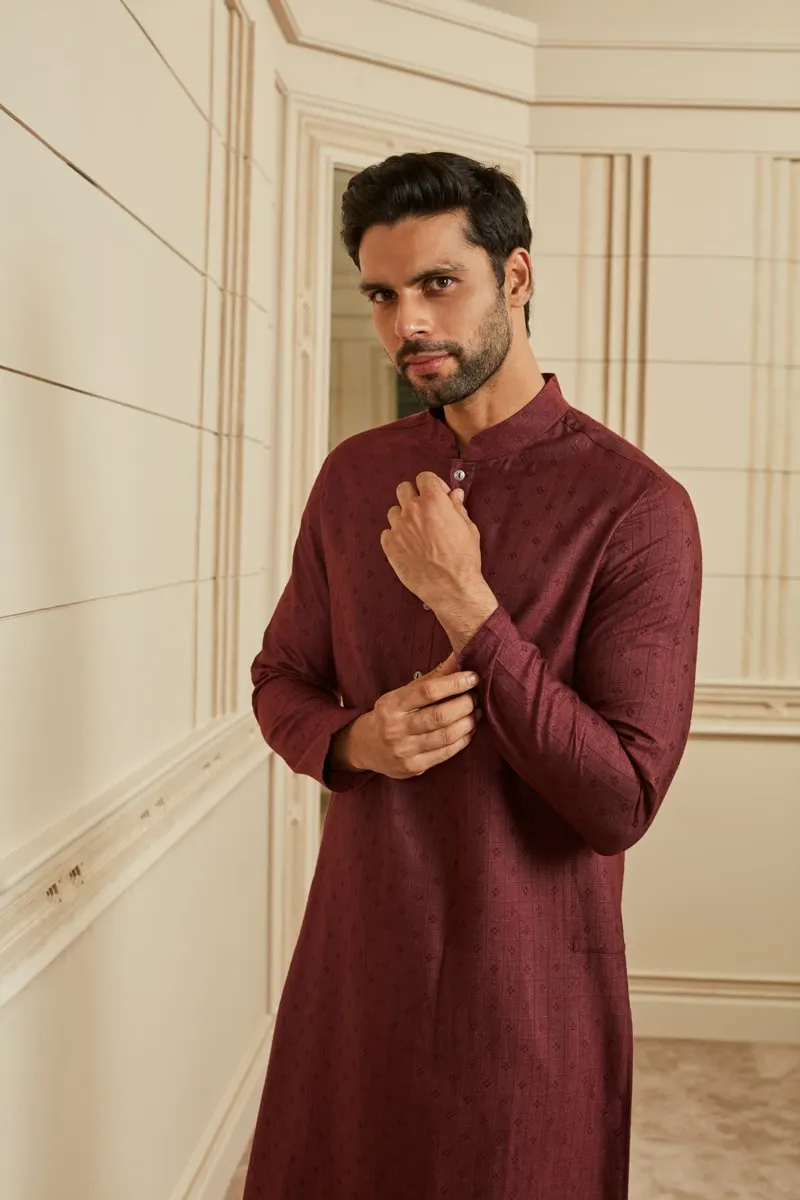 Maroon Textured Kurta Set