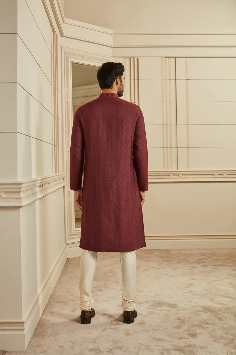 Maroon Textured Kurta Set