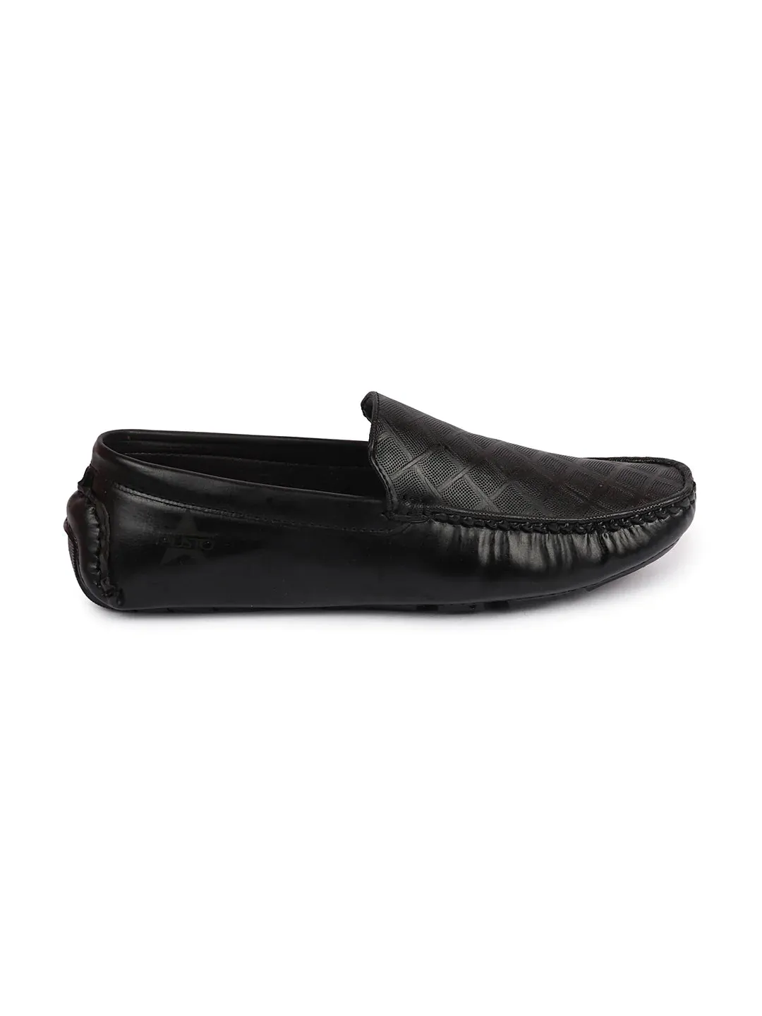 Men Black Textured Design Casual Classic Slip On Driving Loafer and Moccasins