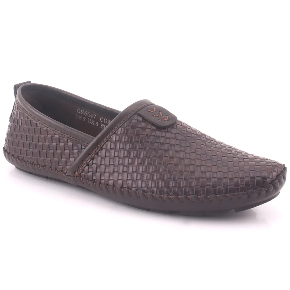 Men “COLLIN” Stitched Woven Textured Slip On Round Toe Casual Loafer Shoes