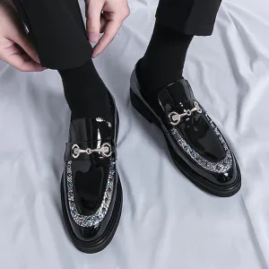 Men's Black Multicolor Jewel Spiked Loafers