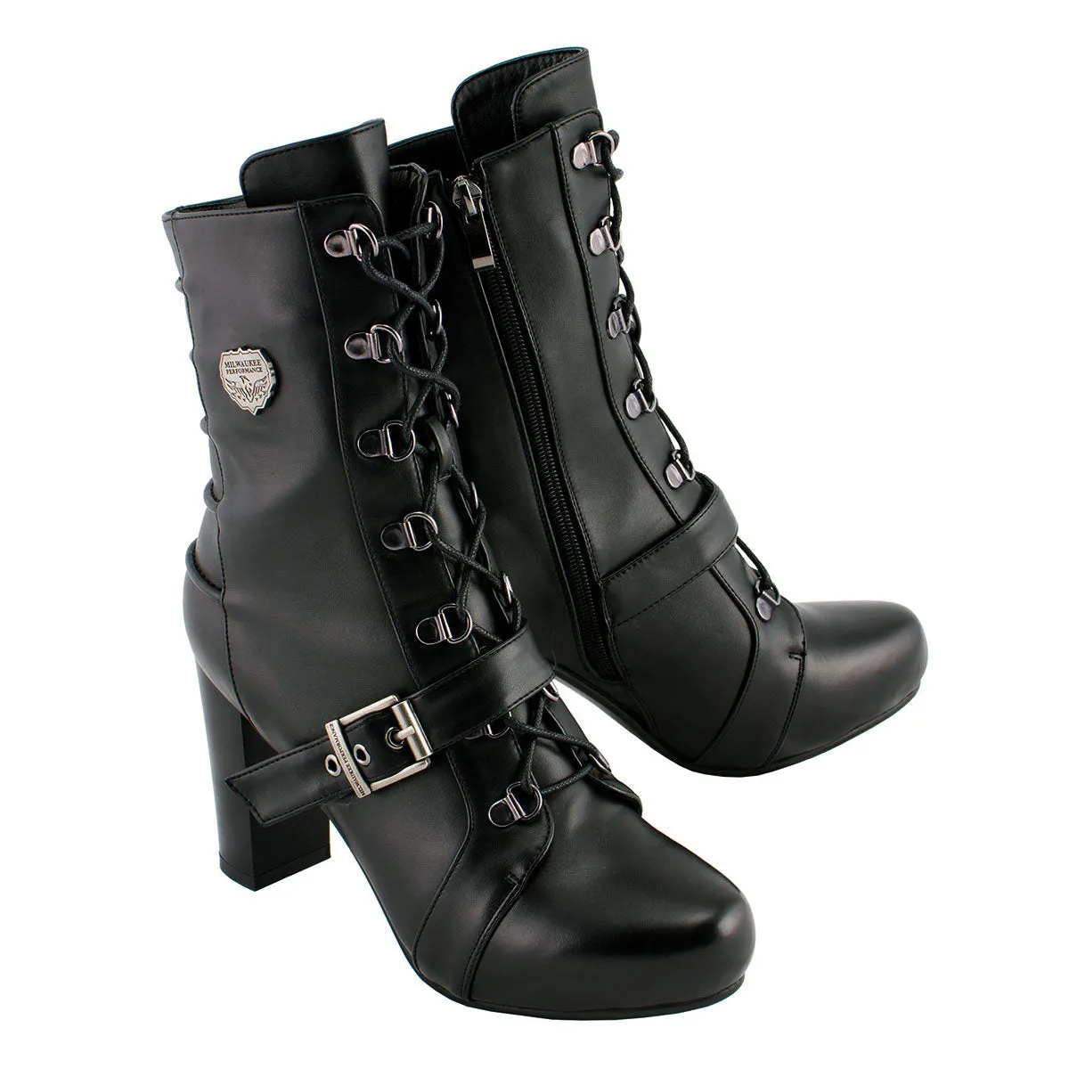 Milwaukee Leather MBL9431 Women's Black Lace-Up Fashion Boots with