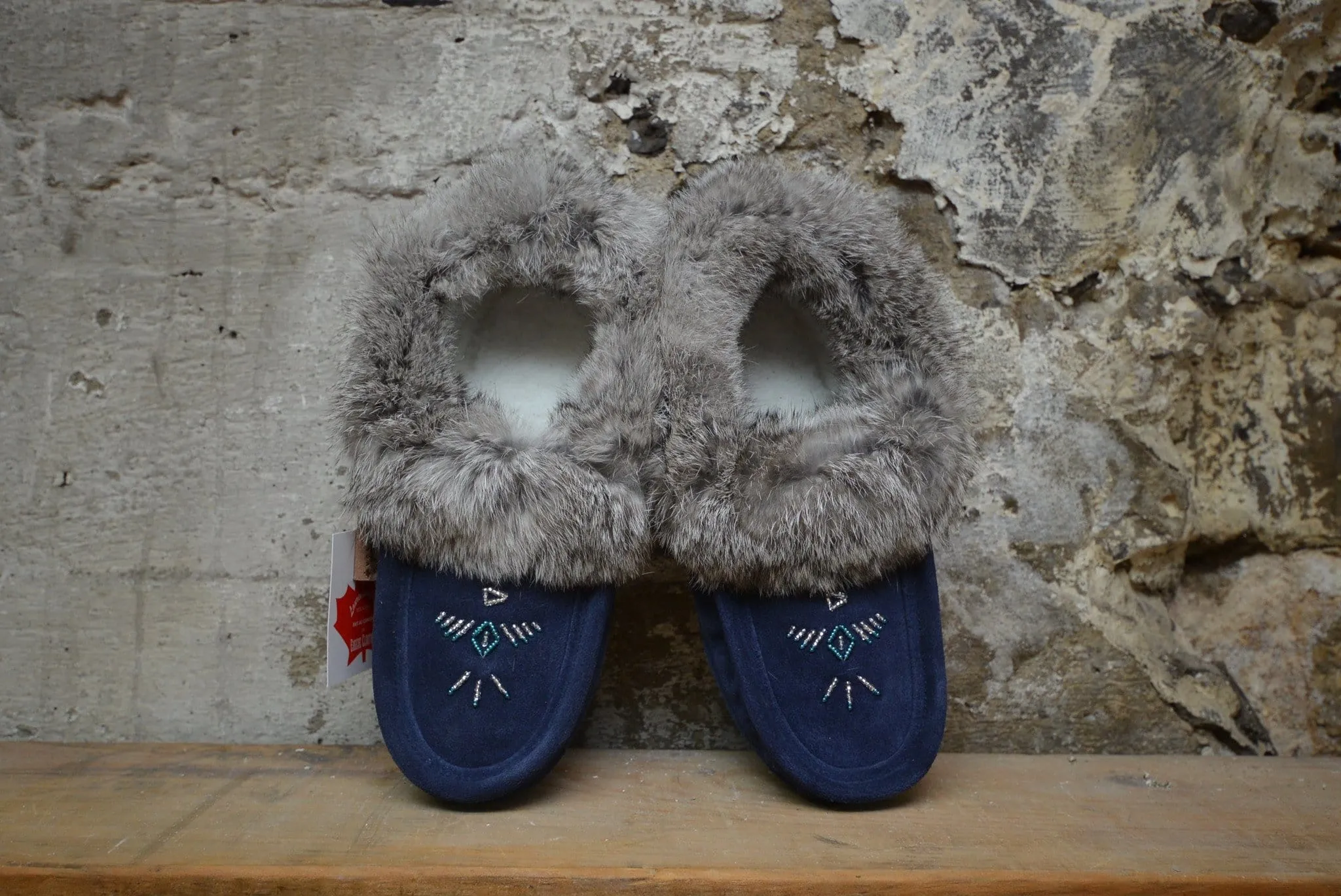 Navy: Fur Trimmed Moccasin