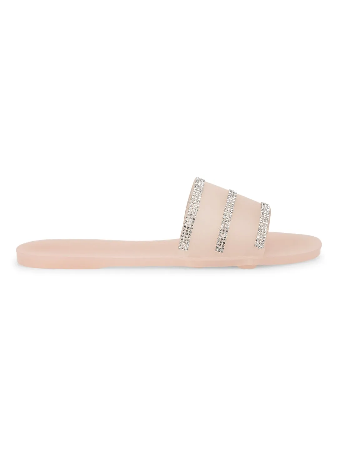 Nude PVC Diamante Slip On Flats