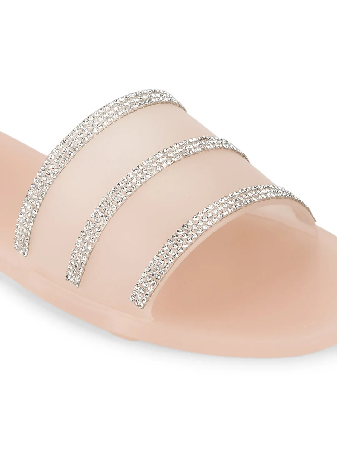 Nude PVC Diamante Slip On Flats