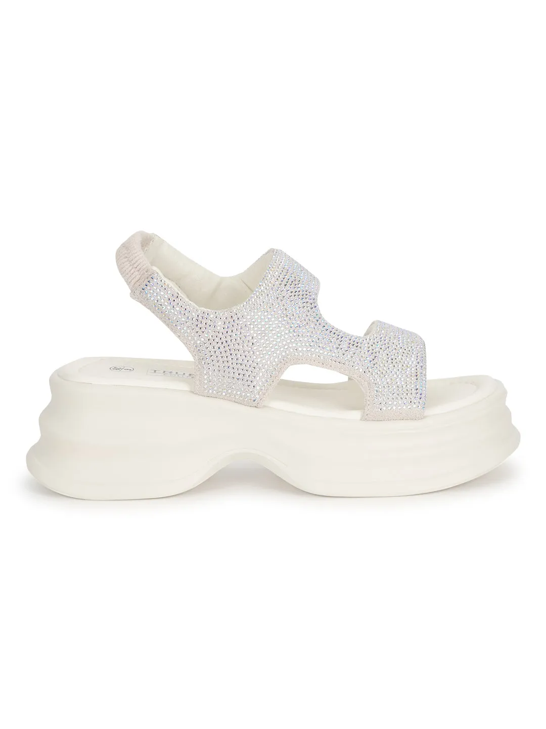 Off White PU Diamonte Stylish Slip-On Flats (TC-RS3637-OWHT)