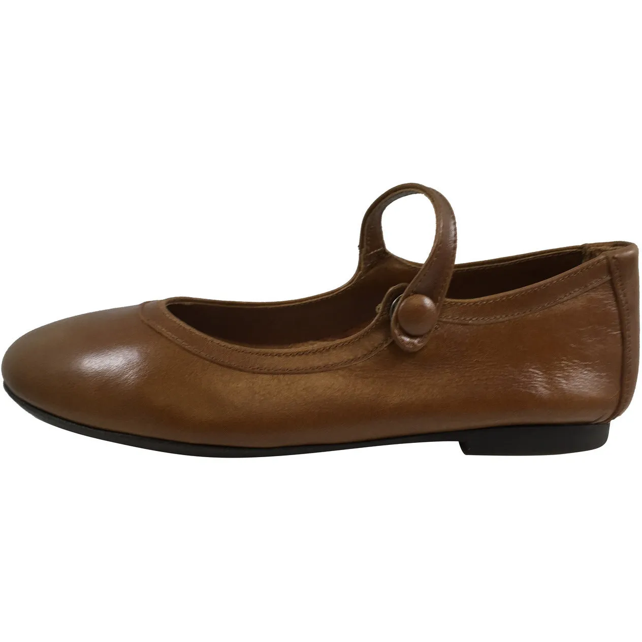 Papanatas by Eli Girl's Mary Janes Button Flats Tan Leather