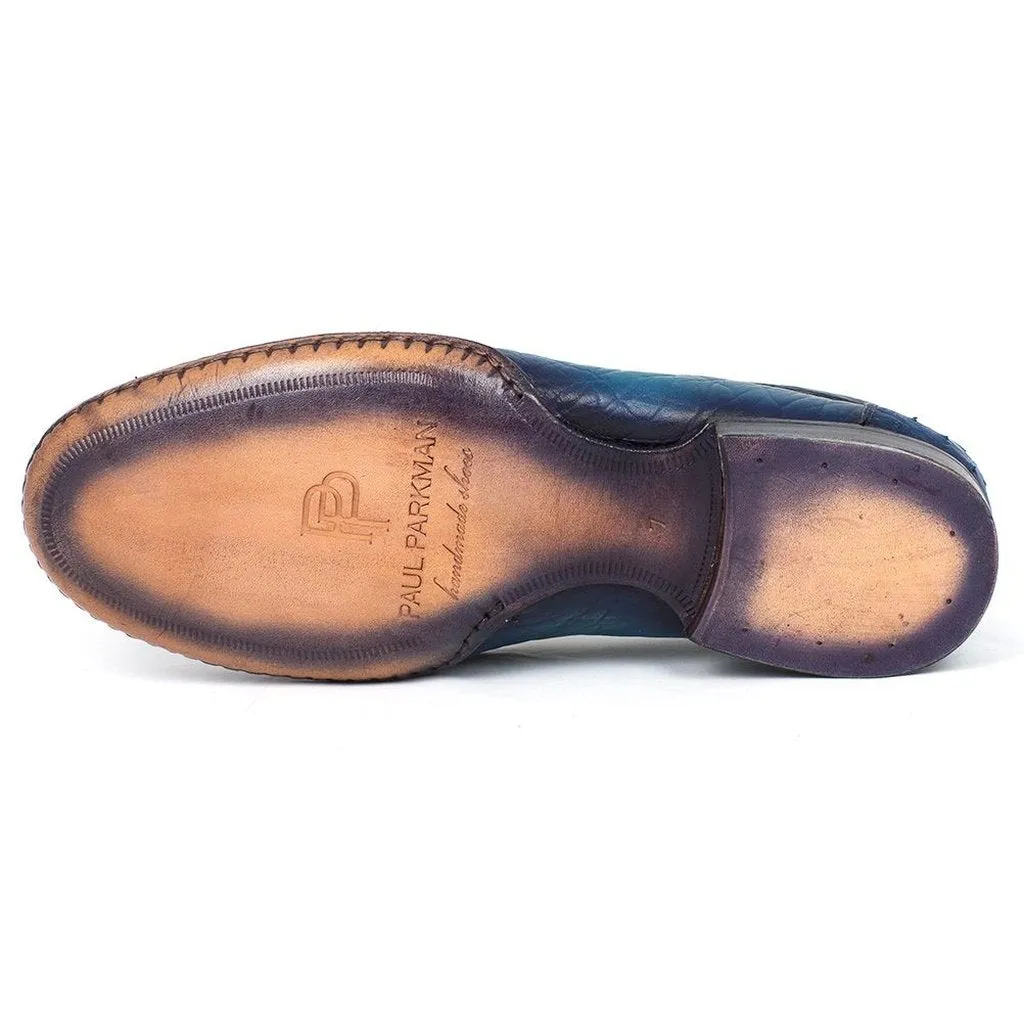 Paul Parkman Blue Genuine Ostrich Opanka Stitched Moccasins (ID#YL94OPK)