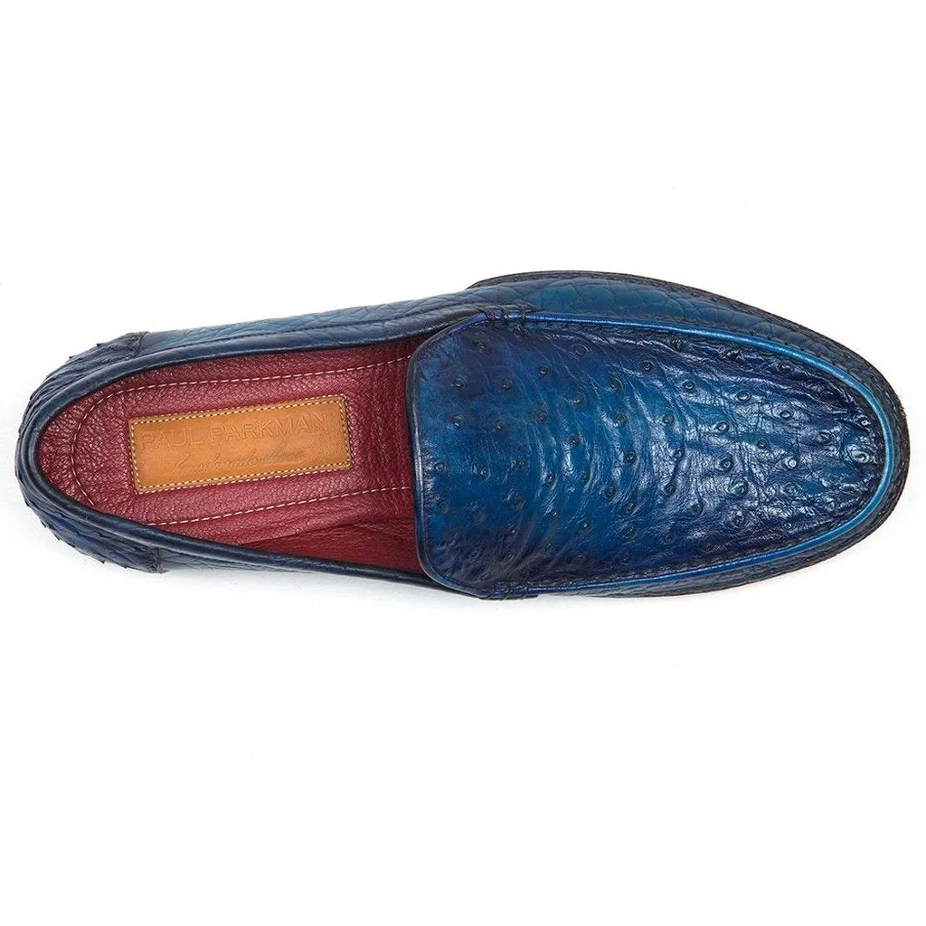 Paul Parkman Blue Genuine Ostrich Opanka Stitched Moccasins (ID#YL94OPK)