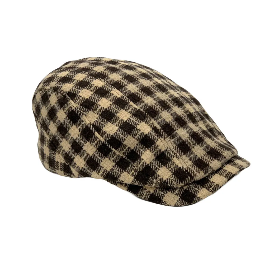 Plaid Check Newsboy Hat Men Adjustable Wool Flat Cap LD31460