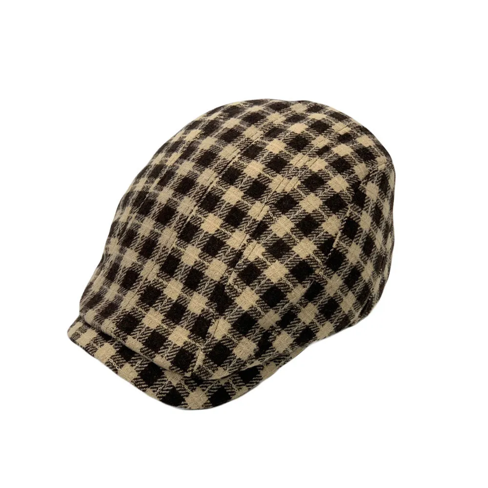 Plaid Check Newsboy Hat Men Adjustable Wool Flat Cap LD31460