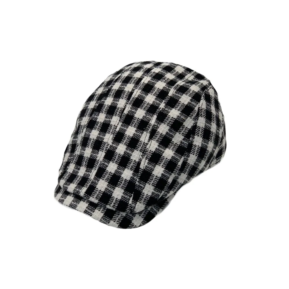 Plaid Check Newsboy Hat Men Adjustable Wool Flat Cap LD31460